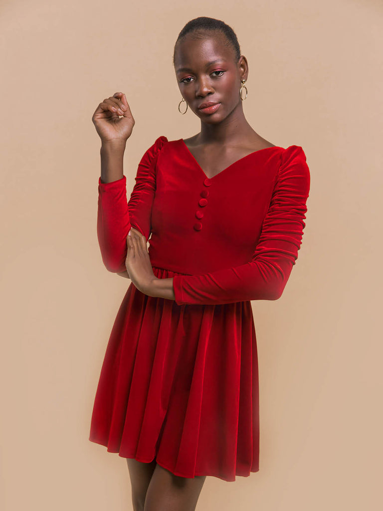 welurowa sukienka czerwona mini