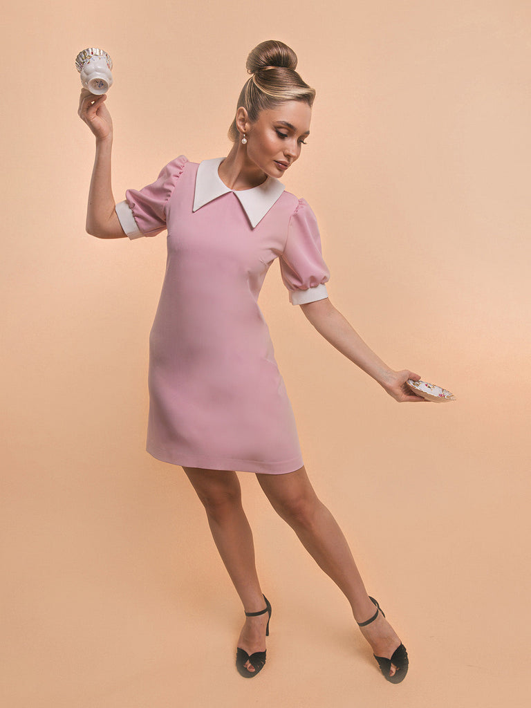 pink puff sleeve mini dress